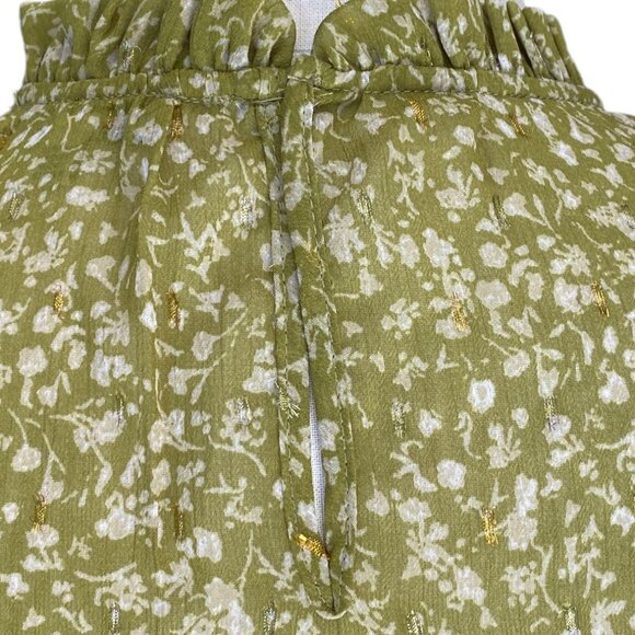 Maison d’ Amélie Boho Floral Green Shirred Ruffle Sheer Cottagecore Blouse-S - Picture 10 of 15